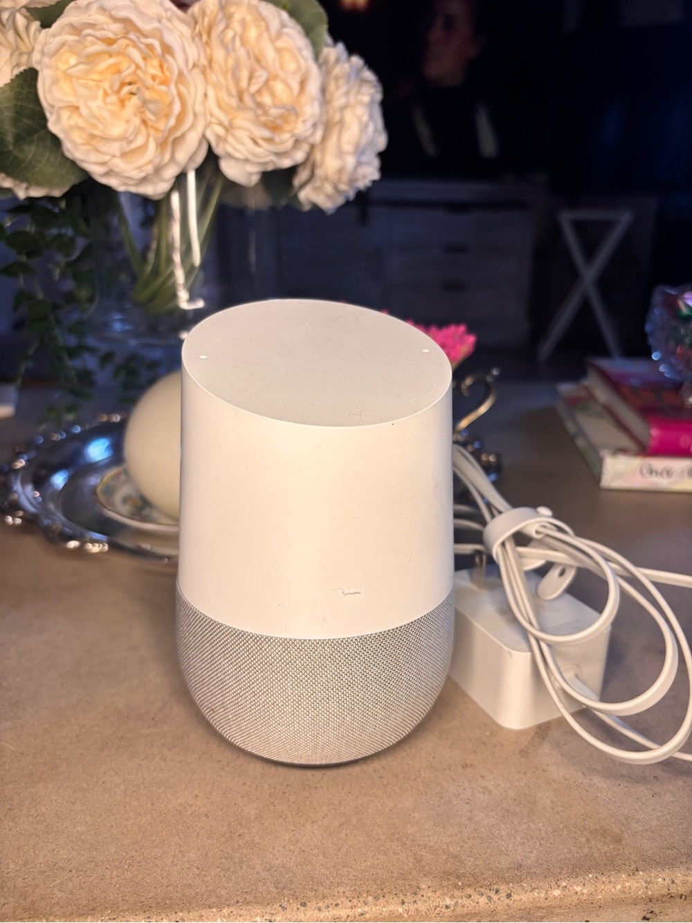 Google Home Smart Speaker White Gray w/ Power Adapter – 3 Available